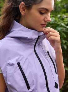 In My Nature Veste sans manches extérieure court à capuche pour femmes - Prune - Voir 2