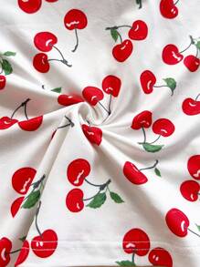 Soleia WYWH Vacation Ruffle Trim Ribbed White Knit Tee Cherry Shirt Cherry Top Cute Summer Tops Fruit Shirt Cute Short Sleeve Tops - Multicolor - View 3