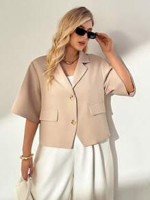 Auralis بدلة قصيرة الأكمام بتصميم فضفاض وراحة للنساء ذوات الحجم الكبير، مناسبة للربيع والصيف، بلون المشمش، بليزر نسائي، ملابس كاجوال للمكتب، معاطف صيفية، ملابس للمعلمات، ملابس كاجوال للمرأة في فصل الخريف/الشتاء