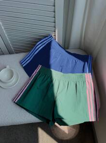SHEIN EZwear 2色梭织女式休闲宽松骑士印花短裤 - 彩色 - 查看 7