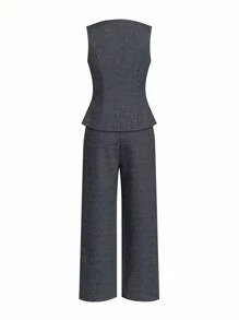 Ellevyn Sleeveless Top And Long Pants Suit, Minimalist Commute & Outing Elegant Linen-Feel Set