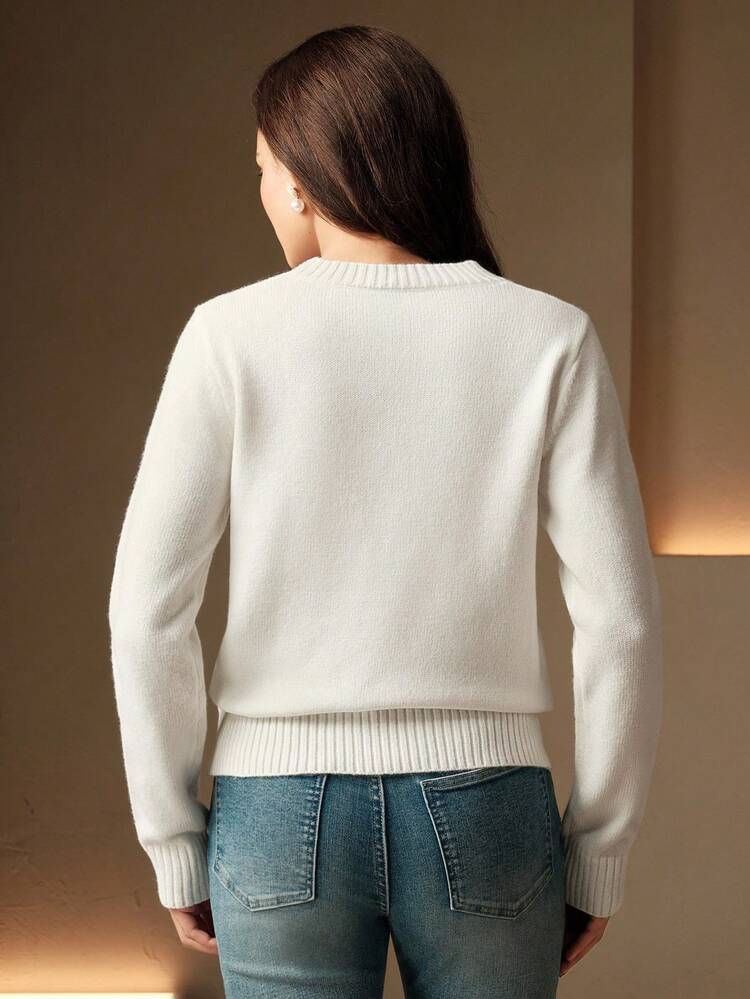 Heavy Embroidered Butterfly Knit Long Sleeve Sweater
