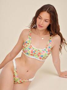 WESTFADE Floral Print Mid Rise Ruffle Sides High Cut Leg Semi Cheeky Bikini Bottoms Summer Beach Vacation Cute Western Boho Cowgirl - Multicolor - View 3