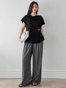 DAZY Women's Loose Business Casual Vest Top, Elegant Metal Buckle Twist Decor Hollow Drawstring Tie Waistcoat, Suitable For Office, Commuting, Spring, Summer, Autumn