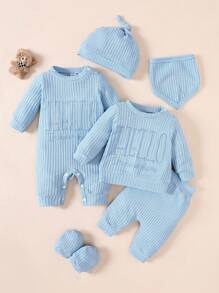 SHEIN Newborn Baby Boy Clothes Gift Set, Blue Fall Winter - Blue - View 3