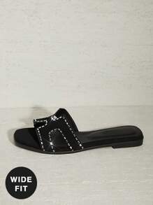 SHUZIA Women Deconstructed Cutout Straps & Frosted Edge Sparkle Nub Black Slides|Cloud Cushion Footbed For Garden Party To Private Viewings - Black - View 5