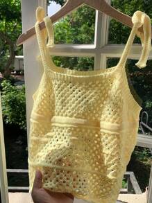 Comfortcana Débardeur en Top crochet tricoté à découpe ajourée