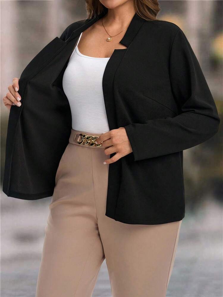 Plus Size Women's Solid Color Long Sleeve Open Front Casual Blazer,,Going Out,Office Wear Fal,Spring