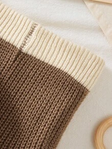 SHEIN 2 chiếc Áo len dệt kim Colorblock cho bé gái trên và eo đàn hồi Bộ quần dệt kim rộng, mùa thu & mùa đông - màu nâu - Xem 3