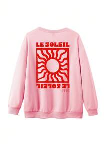 DrmWander Women's Plus Casual Loose Long Sleeved Round Neck Printed Sportswear, Suitable For Beach Wear In Spring And Summer Pullover Fall Winter Autumn - Pink - View 2