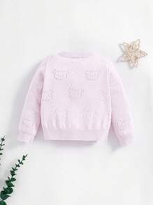 SHEIN Newborn Baby Boy Cute Bear Pattern Knit Casual Crew Neck Long Sleeve Cardigan Sweater,In Fall/Winter