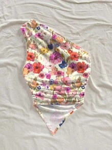 Soleia Áo crop top hở lưng in họa tiết hoa giản dị dành cho nữ, thích hợp cho kỳ nghỉ hè - Nhiều màu - Xem 2