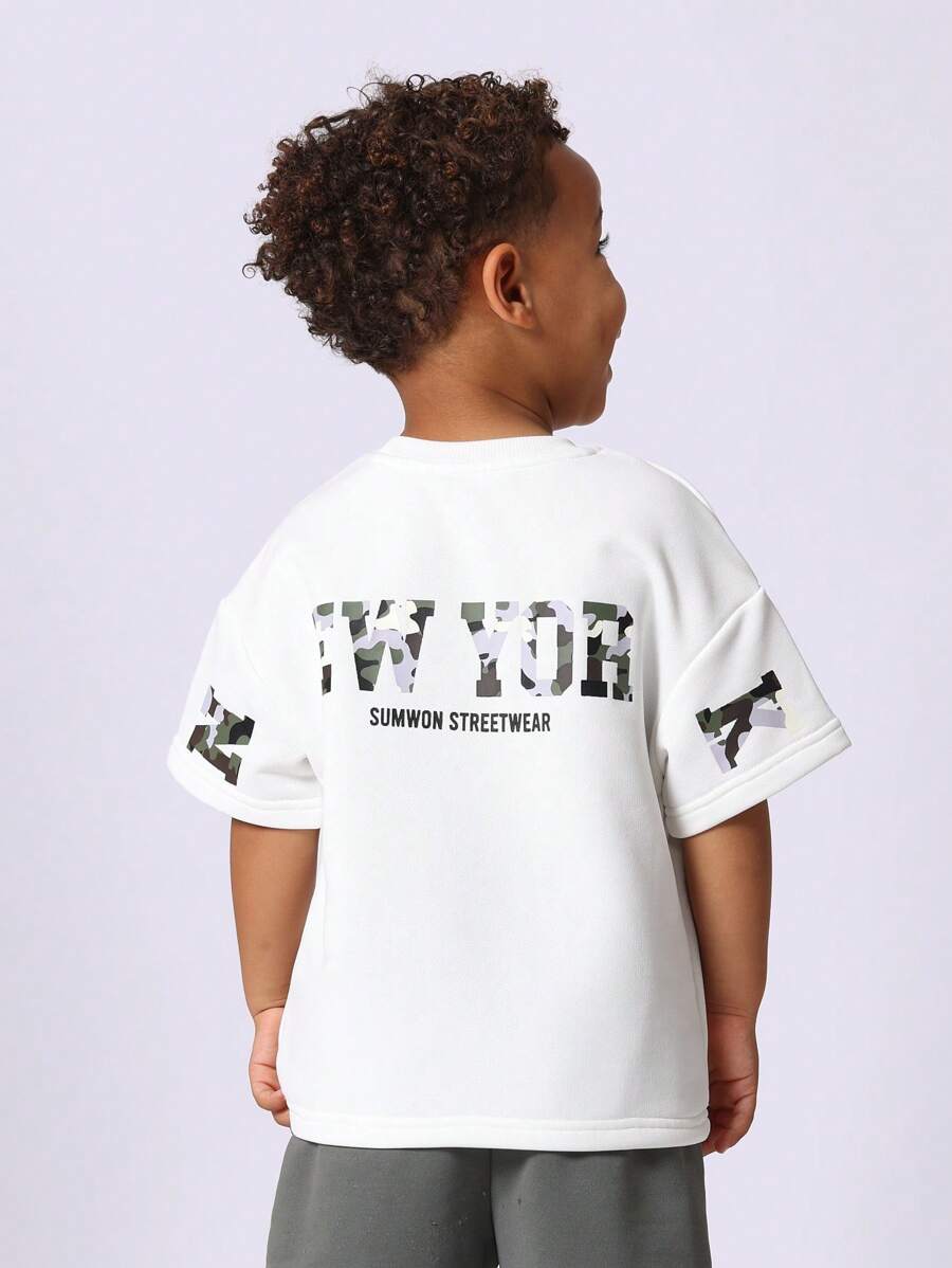 SUMWON Sumwon Streetwear Toddler Boys T-Shirt Crew Neck Camouflage Logo Print Casual Urban Style Sports Fashion Summer Outdoor Playtime Comfort Top