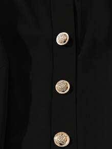 GlowEve CURVE Plus Size Women Solid Color Round Neck Short Sleeve Metal Single-Breasted Casual Dress