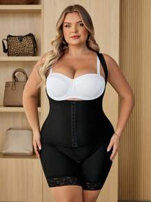SHEIN CURVE+ Tuta ampia monocolore da donna con patch in pizzo minimal