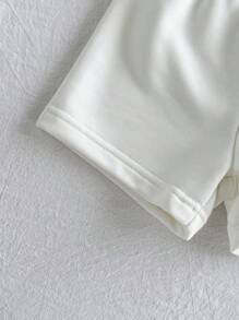 SHEIN 2 件套女婴休闲日常可爱趣味标语重磅针织运动衫和短裤套装 - 白色 - 查看 6