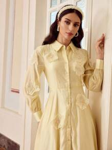 ZEYLAH 花卉贴片飘逸连衣裙 - 黃色 - 查看 6