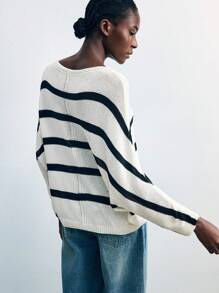 Maija 女士休闲宽松日常时尚百搭长袖套头毛衣 夏季毛衣 女士套头衫 夏季条纹套头衫 夏季套头衫 女士外出上衣 秋季女装 秋季毛衣 女士休闲衬衫 - 杏色 - 查看 3