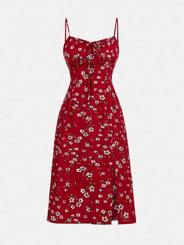 Girlism Teen Girl Royal Red, Suspenders,Floral Printed Ruffle Chest Slit Thigh High Summer Sundress Red Floral Dress Summer Dress Floral Print Dress Cherry Print Dress Red Summer Dress Red Dress Floral Dress Girl Cherry Blossom Dress Floral Dress Girl Summer Dresses For Vacation Cherry Dress Cherry Outfit Women Floral Dress Women