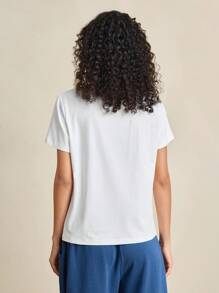 INAWLY Áo thun cổ tròn tay ngắn in hình chó đơn giản, giản dị dành cho nữ, thích hợp mặc vào mùa hè - trắng - Xem 2