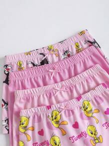 LOONEY TUNES X SHEIN 少女 4 条装卡通印花吊带背心和宽松内裤套装