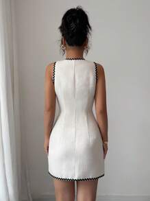 SHEIN LUNE Women's Elegant High Waist Sleeveless Short Tweed Dress