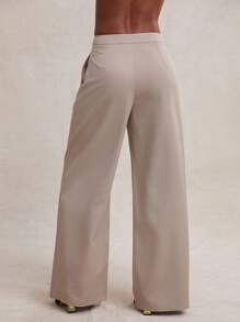 NYA SZN 女士高腰褶裥裤，夏季办公室日常商务休闲装，适合度假、春假、早午餐、海滩等场合。 - 卡其色 - 查看 2