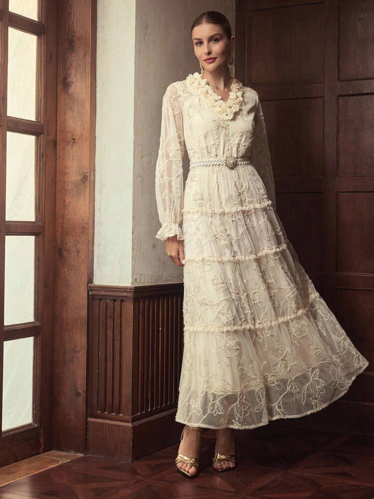 ZEYLAH APPLIQUES EMBROIDERY DRESS FOR AUTUMN & WINTER