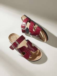 Solecia نعال كاجوال سيدات بمنصة سميكة والقابلة للتعديل بواسطة إبزيم - الأحمر - مشاهدة 6