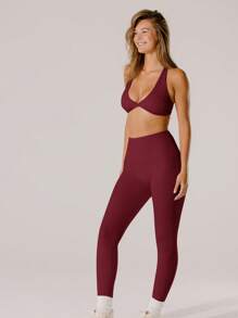 Aralina Leisurewear Pastel Pink Supportive Deep-V Active Twist Crop Top With Bag