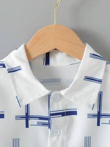 SHEIN Bộ đồ trẻ em trai thường ngày, áo sơ mi ngắn tay cổ in hình địa lý và quần dài Bộ đồ trẻ em trai thường ngày Bộ quần áo bé trai Bộ đồ hai mảnh cho bé trai - Nhiều màu - Xem 4