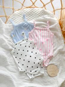 Bộ 3 áo liền quần dệt kim họa tiết kẻ caro và hoa dễ thương cho bé gái sơ sinh mùa hè - Nhiều màu - Xem 5