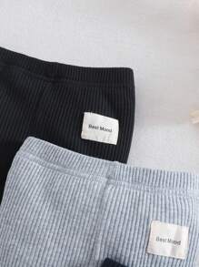 SHEIN 3件套婴幼儿春秋罗纹休闲裤 - 彩色 - 查看 4