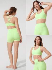 GLOWMODE Áo ngực thể thao tập gym FeatherFit™ Crossover Strap - màu xanh lá - Xem 8