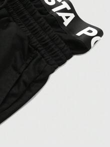 ROMWE MEN Street Life Shorts esportivos masculinos com estampa de estrela e rosto gótico, Halloween - Preto - Ver 4