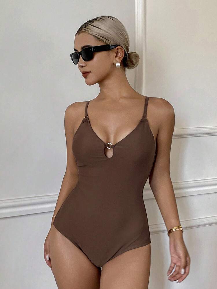 1pc Women's Spring/Summer Beachwear Halter One-Piece Swimsuit Vacation Cruise Outfit For Women