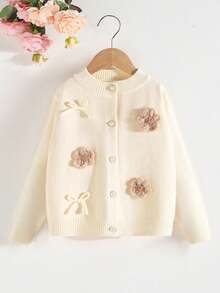 SHEIN 秋冬宽松舒适少女圆领长袖毛衣和纯色裙子套装 - 卡其色 - 查看 4