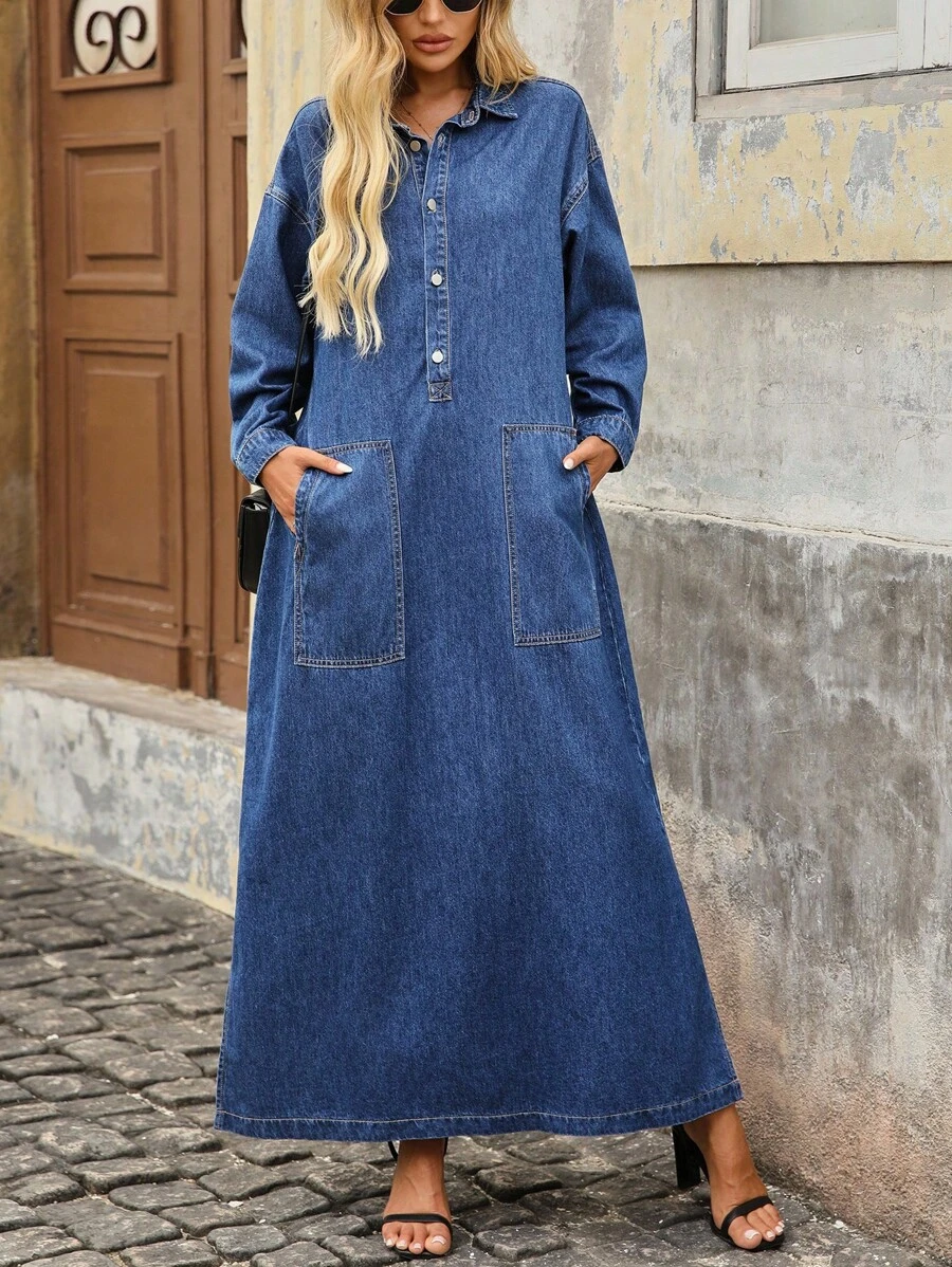 SHEIN Tall Women's Casual Everyday Versatile Denim Dress