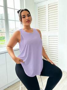 Easithlete Plus Size Women Round Neck Everyday Fitness Sports Tank Top Plus Size Workout Tops Plus Size Gym Tops Workout Tops Women Loose Purple Gym Top Curve Activewear Tops Plus Workout Top - Mauve Purple - View 7