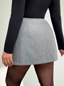 Auralis 大码女士秋冬时尚优雅舒适百搭日常灰色迷你裙，带短裤内衬