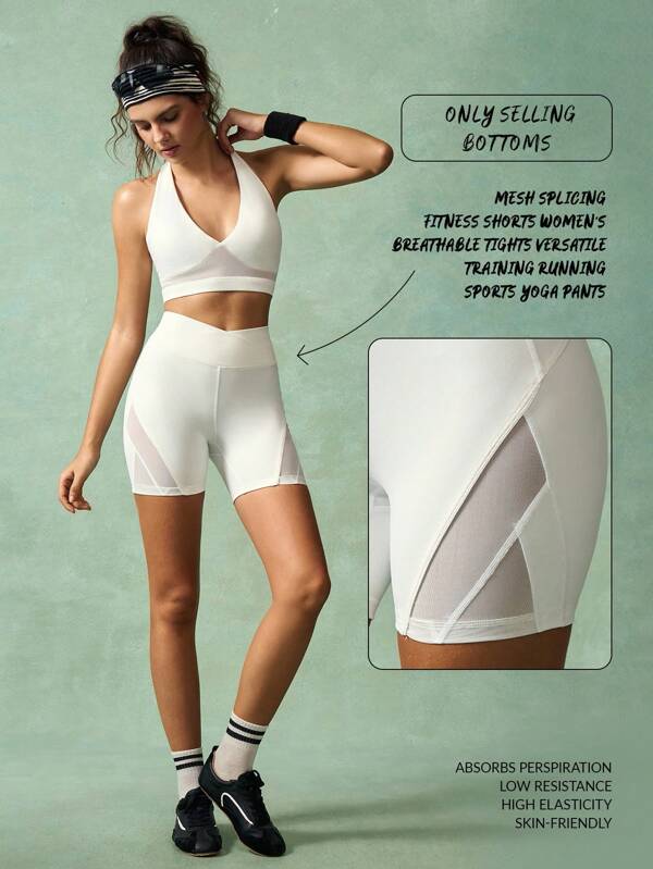 VARSITIE Workout Short Solid Color Mesh Patchwork Layered Waist Sports Shorts
