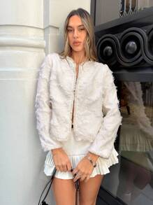 Siren Gaze Retro-Chic Back-To-School Style Female Teacher, Suitable For Women To Wear In Winter And Autumn. French-Style Elegant Short Coat, Patchwork Design, Also Suitable For Petite Figures. 2025 Autumn New Arrival. Casual - Apricot - View 6