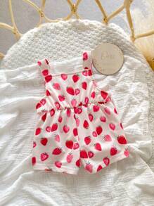 SHEIN 新生女婴可爱百搭粉色心形连体衣，夏季 - 彩色 - 查看 2