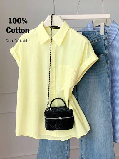 Comfortcana 女士夏季休闲宽松短袖衬衫