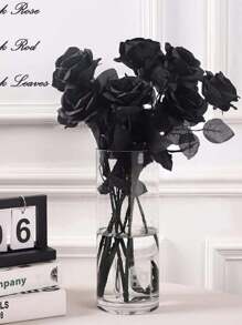 ROMWE Goth 1pc Black Rose Artificial Flowers, Home Decoration, Photo Props,Gothic Black Rose Fake Flower – Artificial Rose For Halloween Decor, Dark Wedding, Witch Party, Haunted House, Vampire Gothic Home Decoration, Spooky Centerpiec