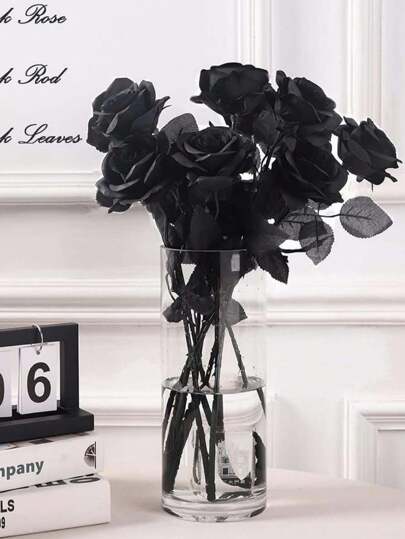 Goth 1 pieza Rosa negra artificial, decoración del hogar, props para fotografía, flor negra falsa gótica - Rosa artificial para decoración de Halloween, boda oscura, fiesta de brujas, casa embrujada, decoración gótica de vampiro del hogar, pieza central espeluznante