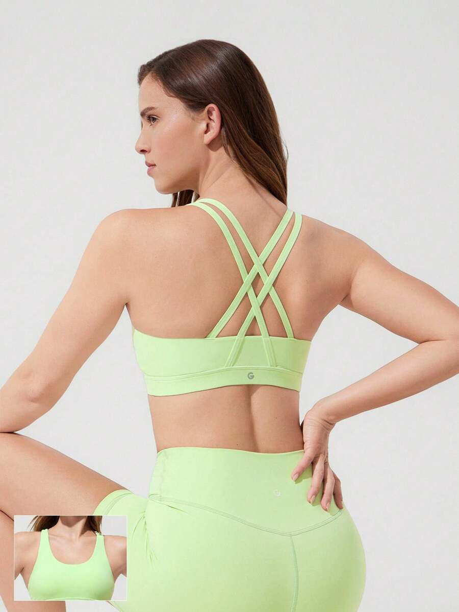 GLOWMODE Áo ngực thể thao tập gym FeatherFit™ Crossover Strap - màu xanh lá - Xem 1