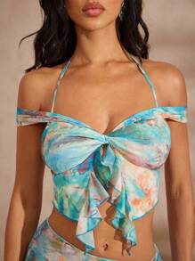 Hauture Women's Tie-Dye Printed Halter Twist Ruffle Hem Summer Beach Resort Style Cropped Top For Vacation, Summer, Beach Style - Multicolor - View 5