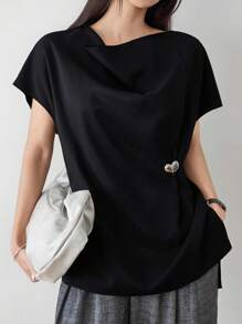 DAZY Women's Loose Business Casual Vest Top, Elegant Metal Buckle Twist Decor Hollow Drawstring Tie Waistcoat, Suitable For Office, Commuting, Spring, Summer, Autumn