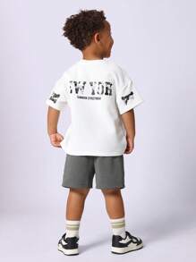 SUMWON Sumwon Streetwear Toddler Boys T-Shirt Crew Neck Camouflage Logo Print Casual Urban Style Sports Fashion Summer Outdoor Playtime Comfort Top